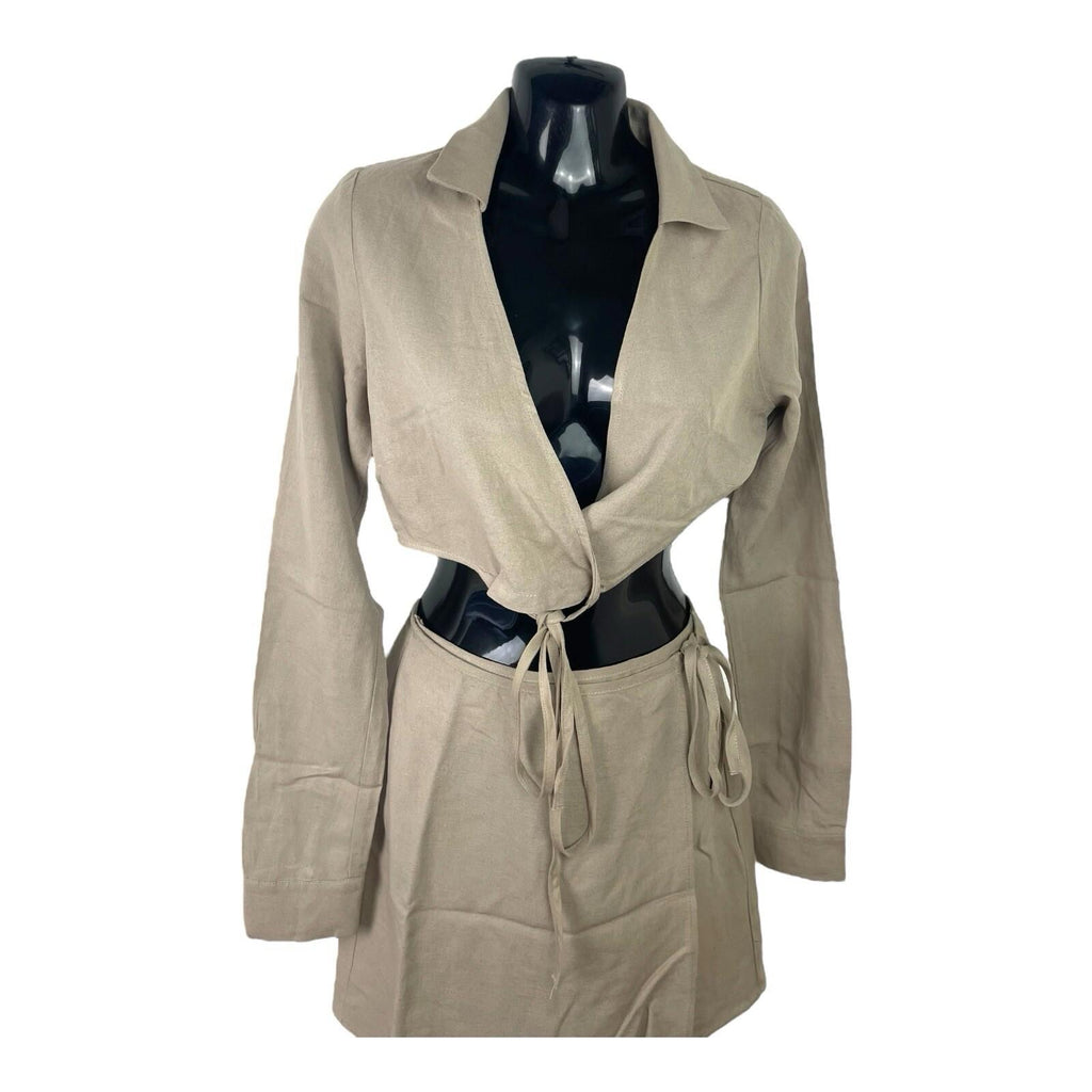 Pull&Bear Camel Skirt & Cropped Shirt Co-Ord Set Women's UK Size XS