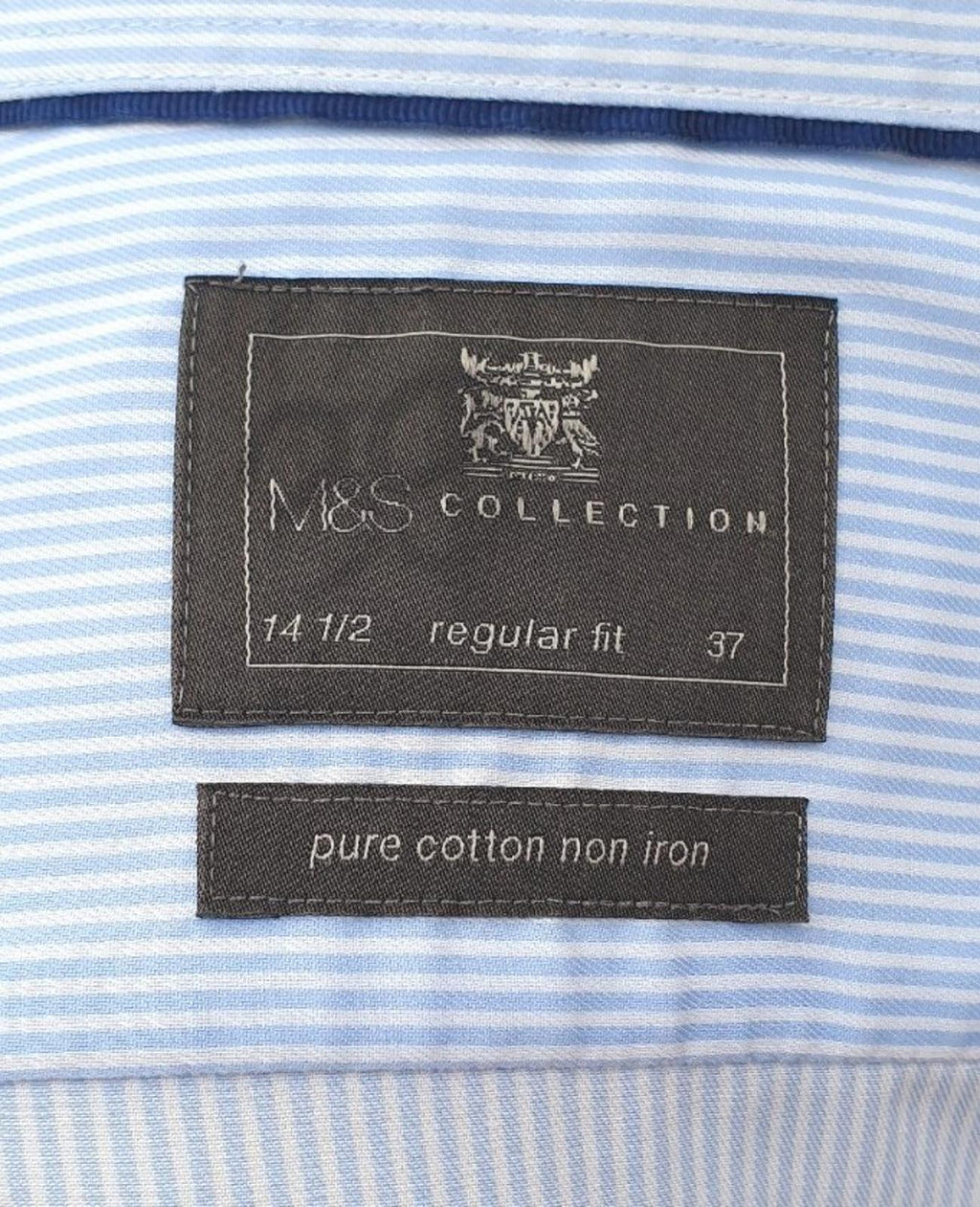 M&S Shirt Long Sleeve Striped Men's Large 14.5" Collar 100% Cotton