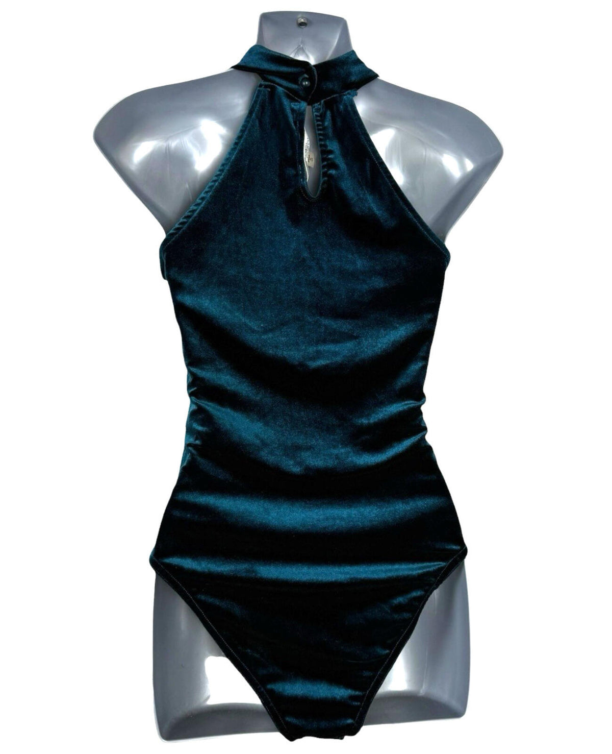Miss Selfridge Dark Green Velour Bodysuit Women's UK Size 8 Sleeveless Green