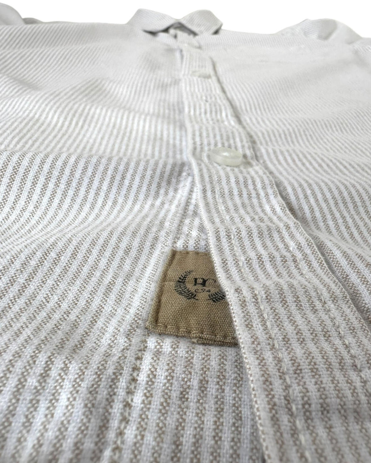 Boston Crew Shirt Men's UK Size XL White & Beige Stripe Casual Short Sleeve