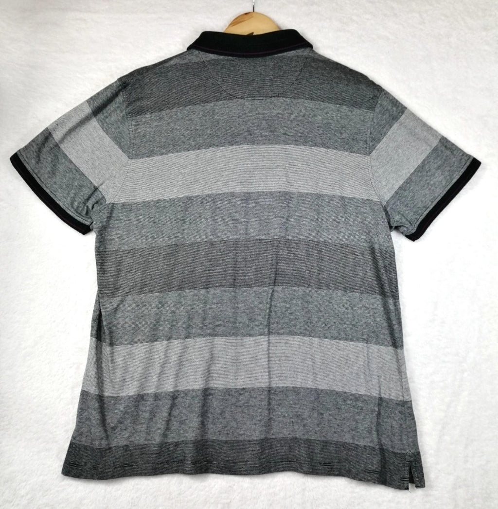 Debenhams Gray Debenhams Men's UK Size XL Grey Polo Shirt Striped Plum Black Collar Side Gusset