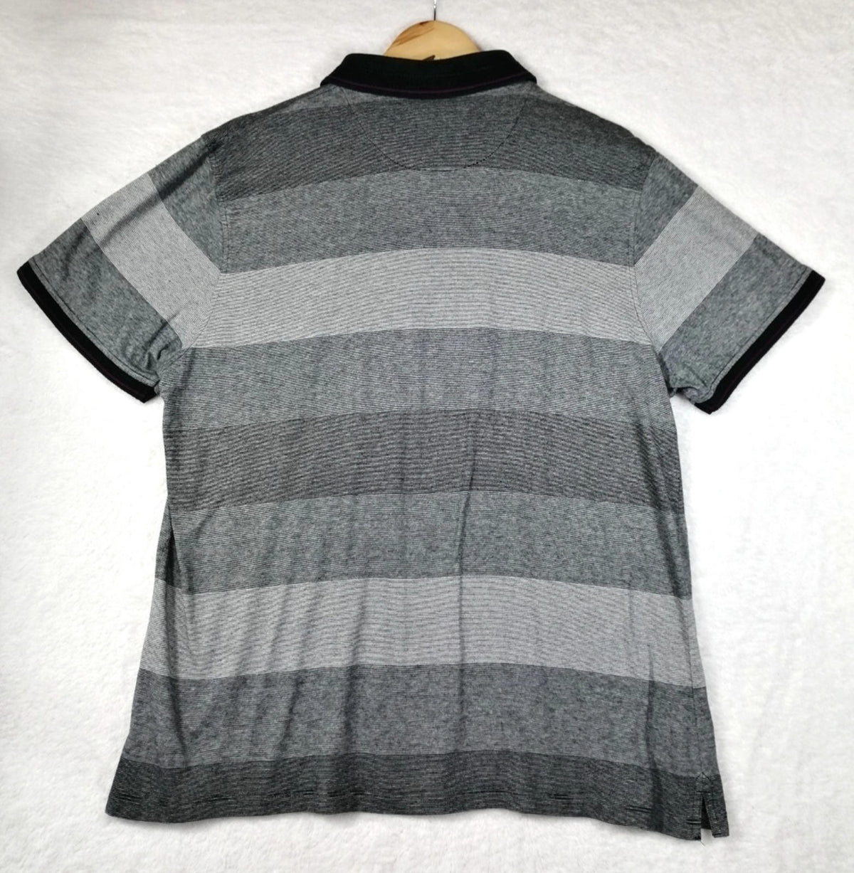 Debenhams Gray Debenhams Men's UK Size XL Grey Polo Shirt Striped Plum Black Collar Side Gusset