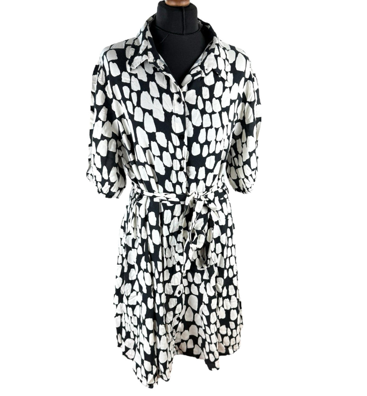 New Look Abstract Print Mini Shirt Dress Women's UK Size 18 Belted Knee Length