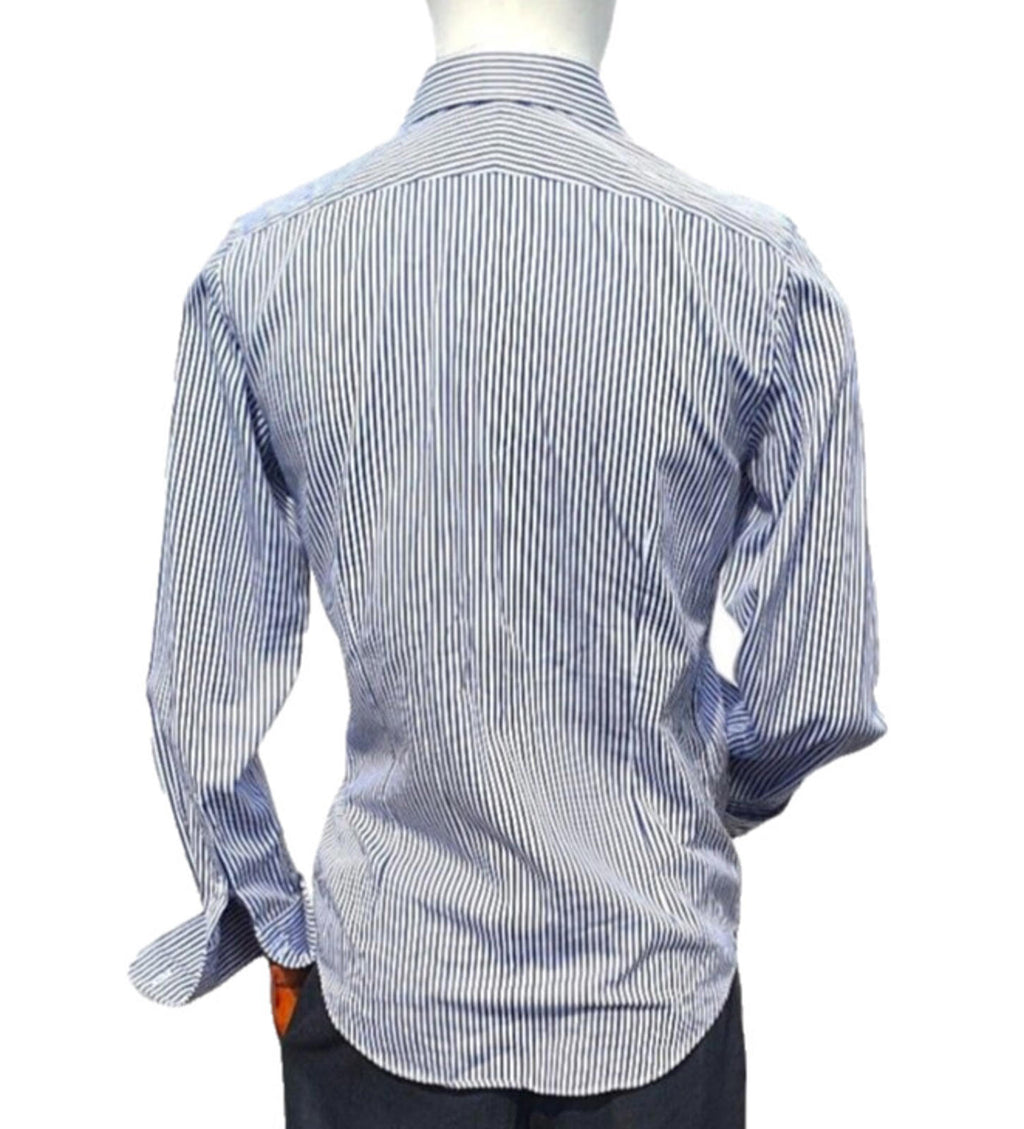 Jasper Conran Shirt Blue & White Stripe 100% Cotton Men's 38" Chest 15" Collar
