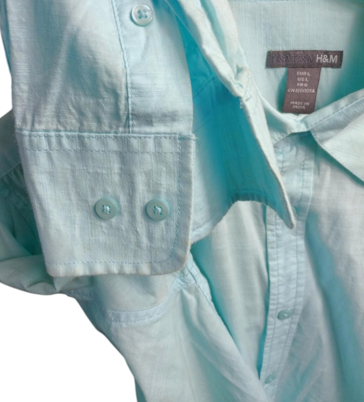 H&M Shirt Men's UK Size L Green Long Sleeve Smart 100% Cotton
