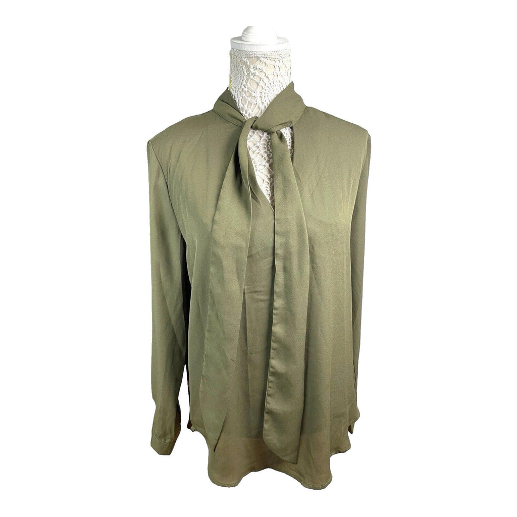 Yidarton Khaki Green Blouse Tie Neck Chiffon Women's UK Size L (14)
