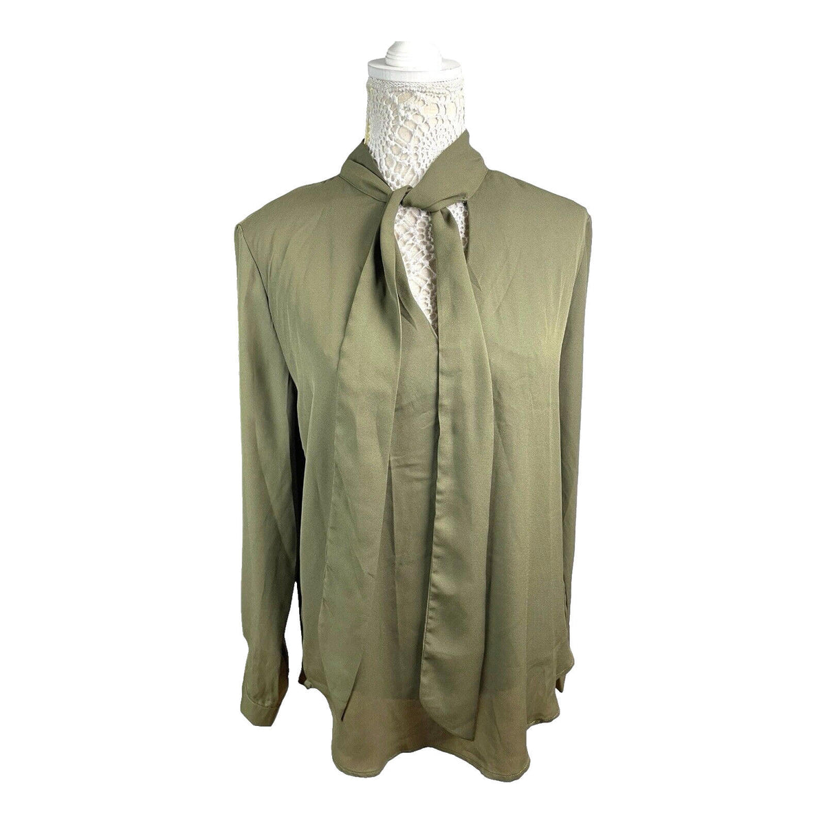 Yidarton Khaki Green Blouse Tie Neck Chiffon Women's UK Size L (14)