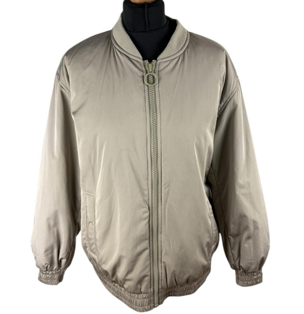 Stradivarius Oversized Bomber Jacket Coat Beige Mid Length Zip Up Women's UK Size XS