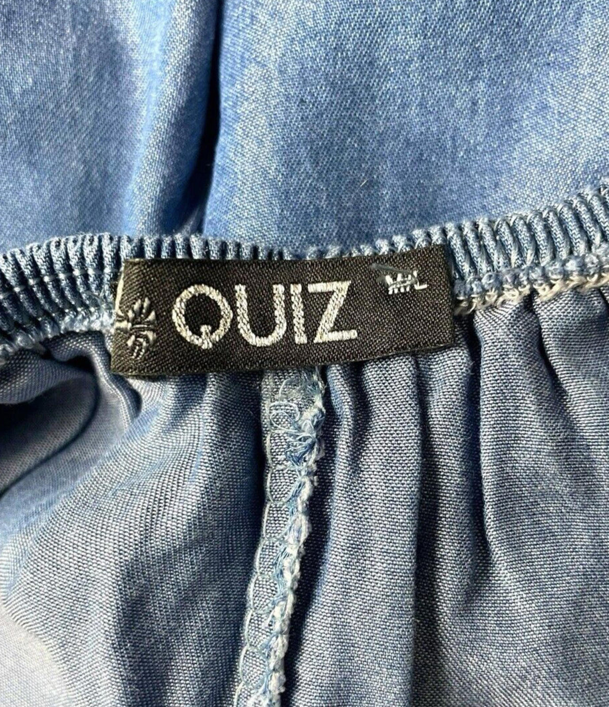 Quiz Off-Shoulder Blouse Women's UK Size M-L Blue Denim Style Ruffle Long Sleeve
