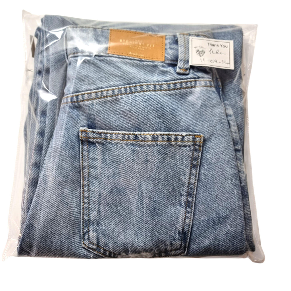 stradivarius Blue Stradivarius Jeans Women's UK Size 8 Long Split Hem Straight Fit High Waist Blue