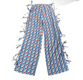 Blue & Red Star Print Straight Leg Trousers Tie Side Detail Women's UK Size 8