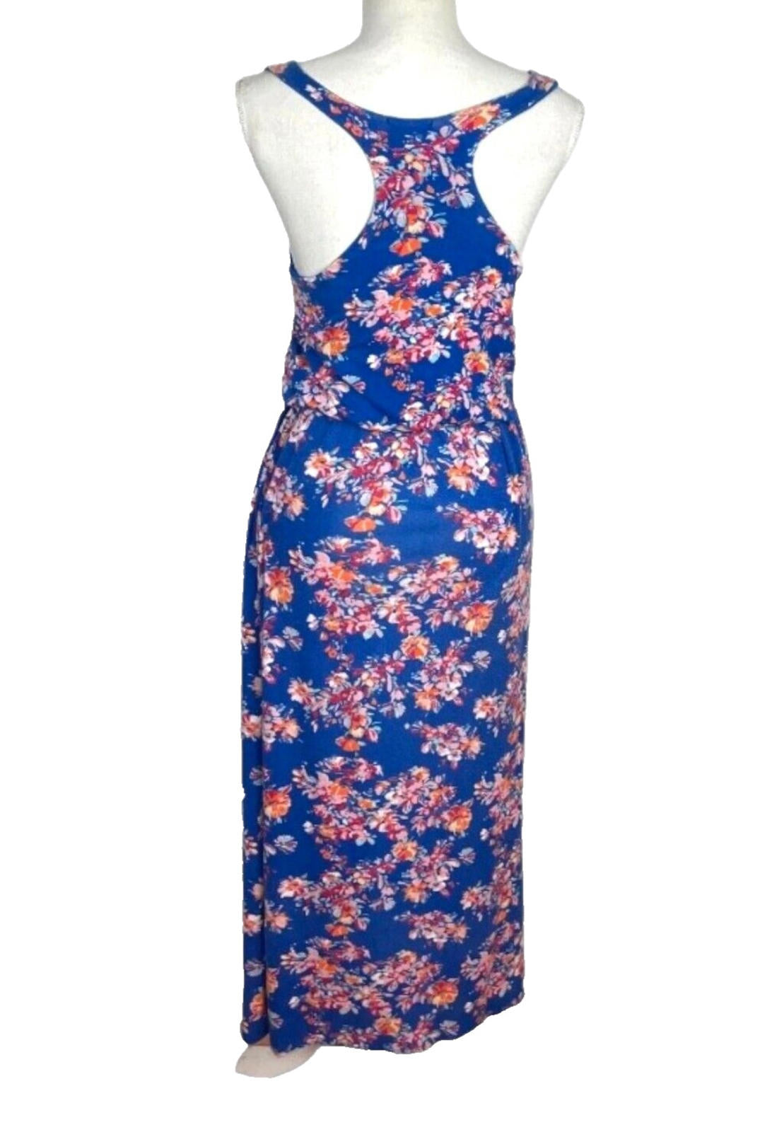 Maxi Dress Blue Floral Racer Back Women's UK Size M (10)
