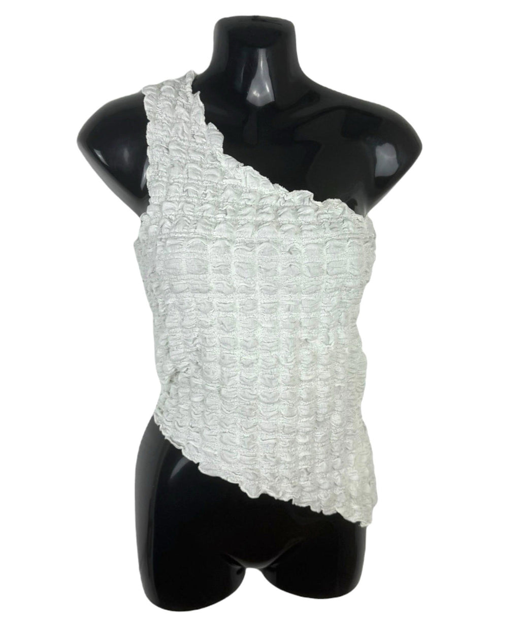Divided White One Shoulder Top Textured Women's UK Size XS