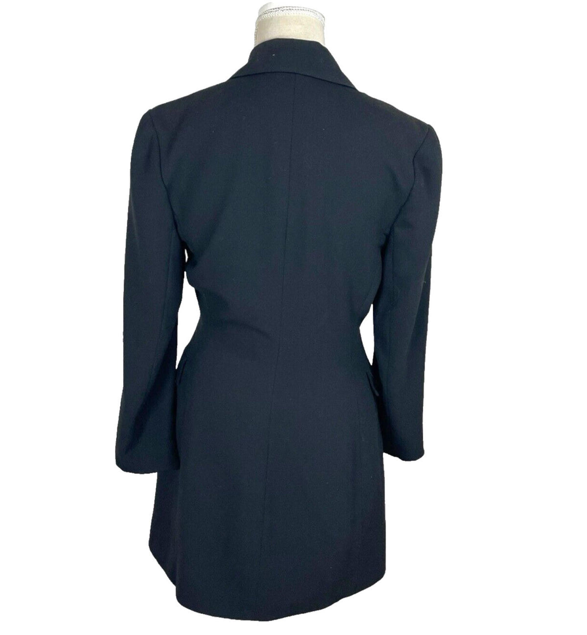 Ego Blazer Jacket Retro Long Black Shoulder Pads Women's UK Size 10