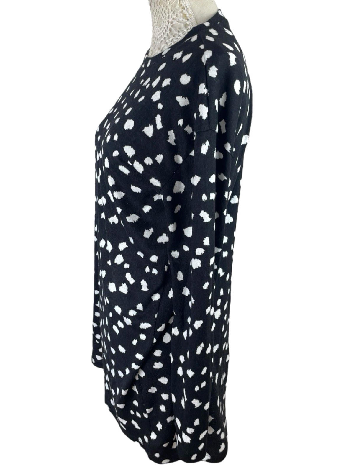 Black Spotted Knit Jumper Blouse Long Sleeve Women’s UK Size L Crew Neck