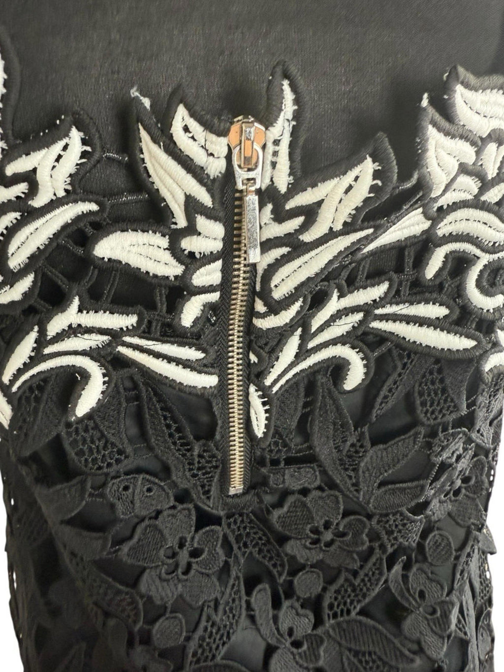 TopShop Black Topshop Black White Floral Lace Tank Top Strapping Sleeve Women's UK Size 10