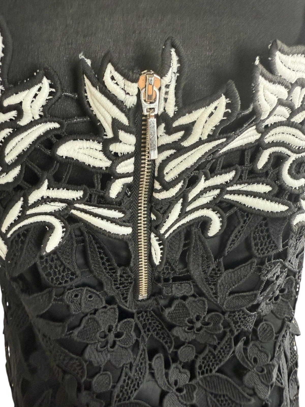 TopShop Black Topshop Black White Floral Lace Tank Top Strapping Sleeve Women's UK Size 10