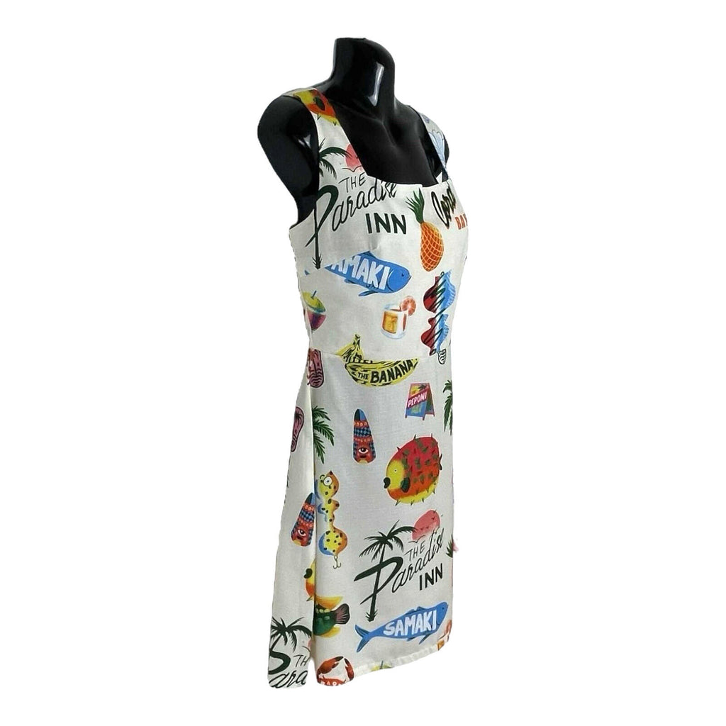 Comense White Comense Retro Summer Dress Women's UK Size M Lace Up Back Mini Multicolour Print
