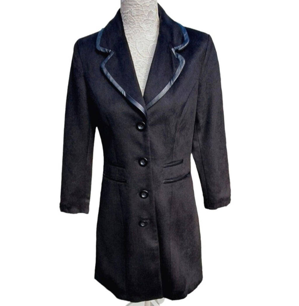 Women's Long Black Fitted Coat Size UK 8 - 10 Small