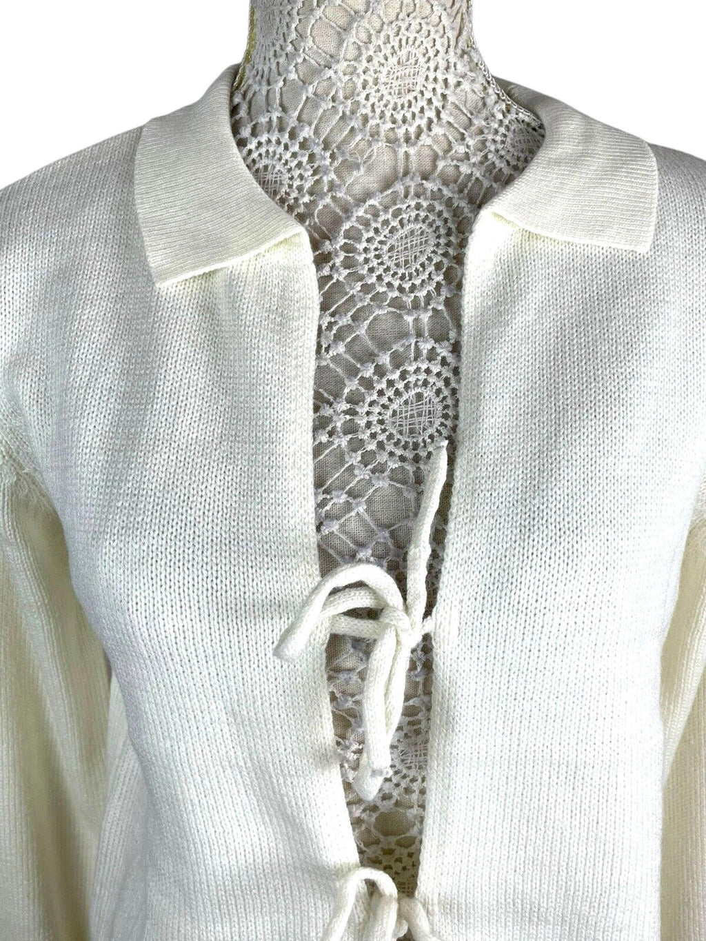 Cassiopea Cream Knit Cardigan Tie Front Collared Women's UK Size S