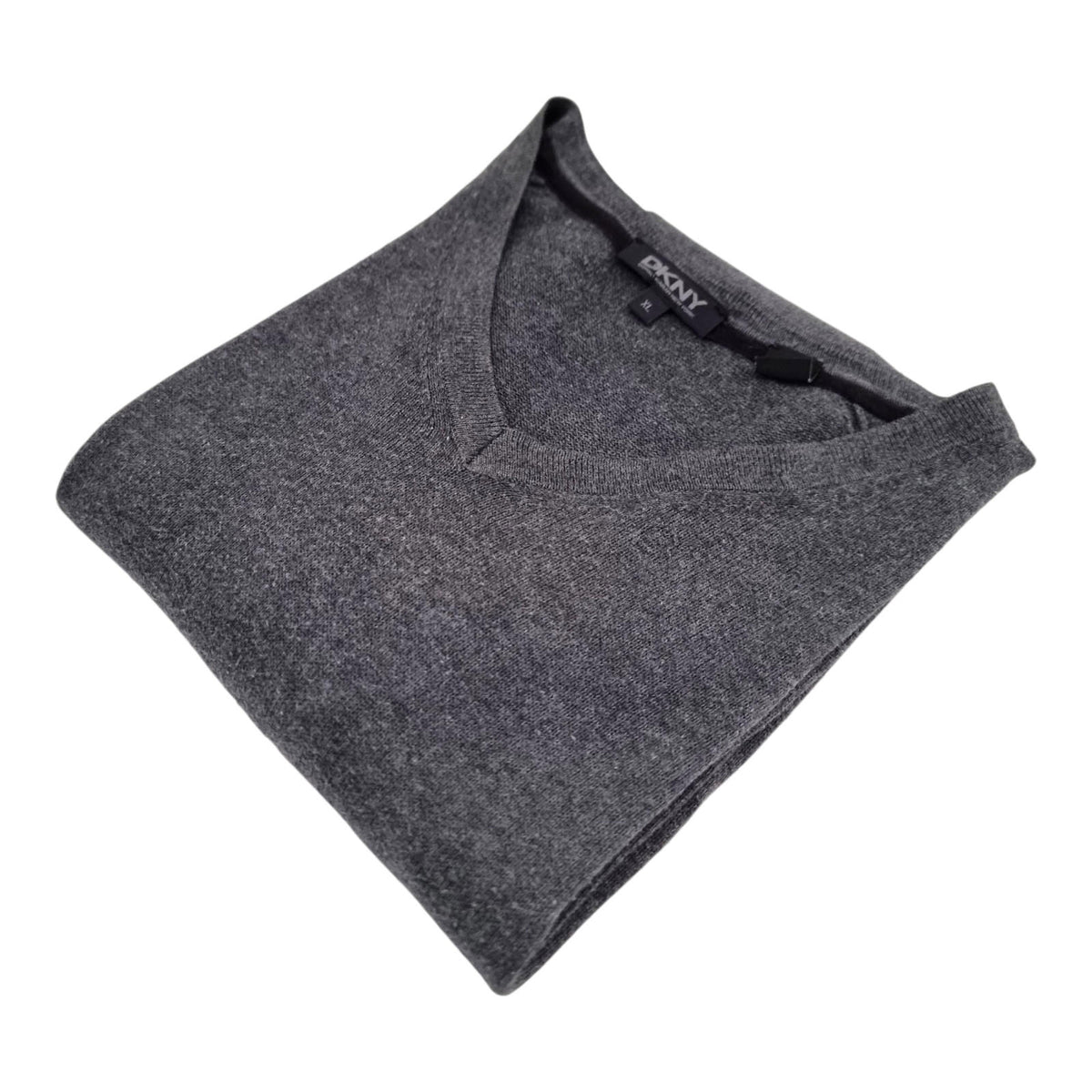 DKNY Knit Jumper Men's UK Size XL Grey Long Sleeve V-Neck Sweater Pullover
