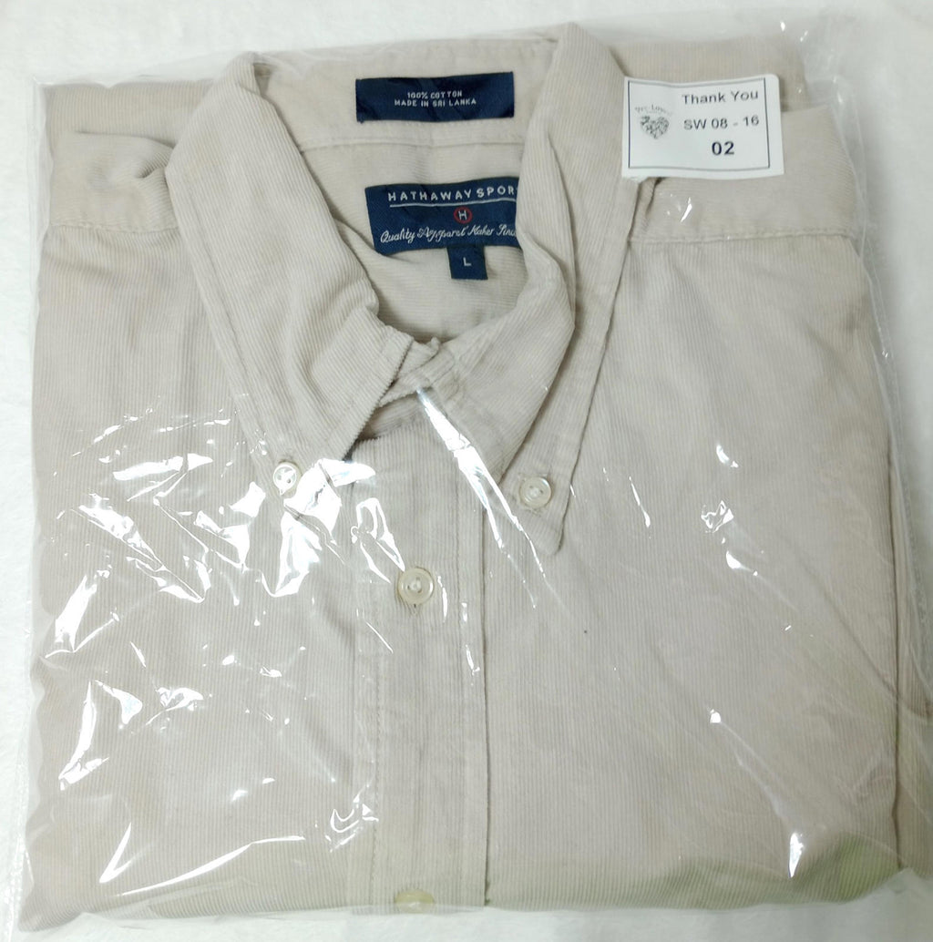 Hathaway Sport Corduroy Shirt Men's UK Size XL Beige Long Sleeve 100% Cotton