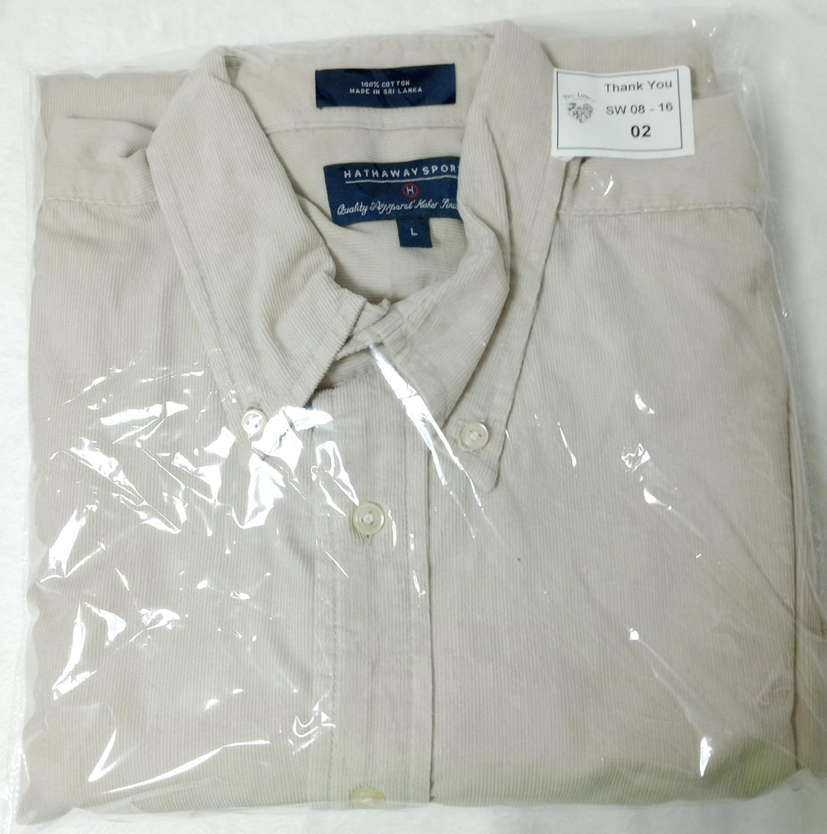 Hathaway Sport Corduroy Shirt Men's UK Size XL Beige Long Sleeve 100% Cotton