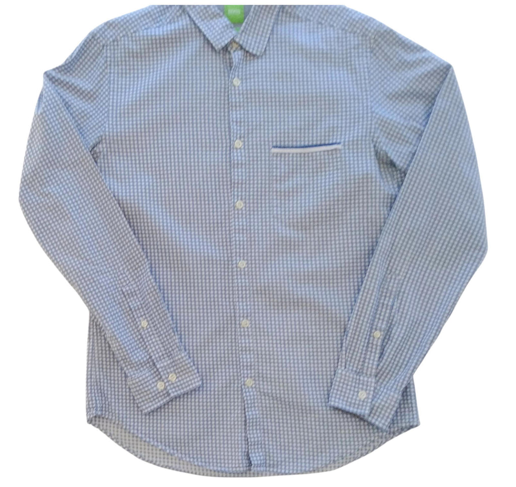Hugo Boss Blue Hugo Boss Shirt Men's UK Size M Long Sleeve Blue Check 100% Cotton Pocket Modern