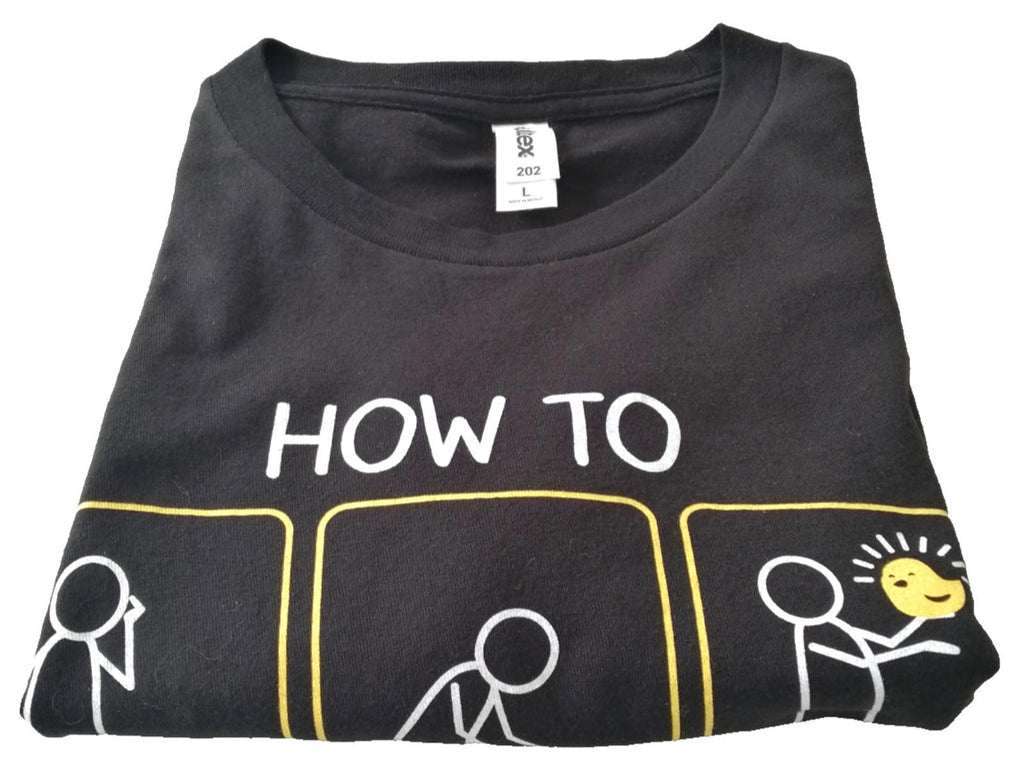 Tultex Black Funny Cute Animal Graphic Print T-Shirt Men's Size L Black Crew Neck 100% Cotton