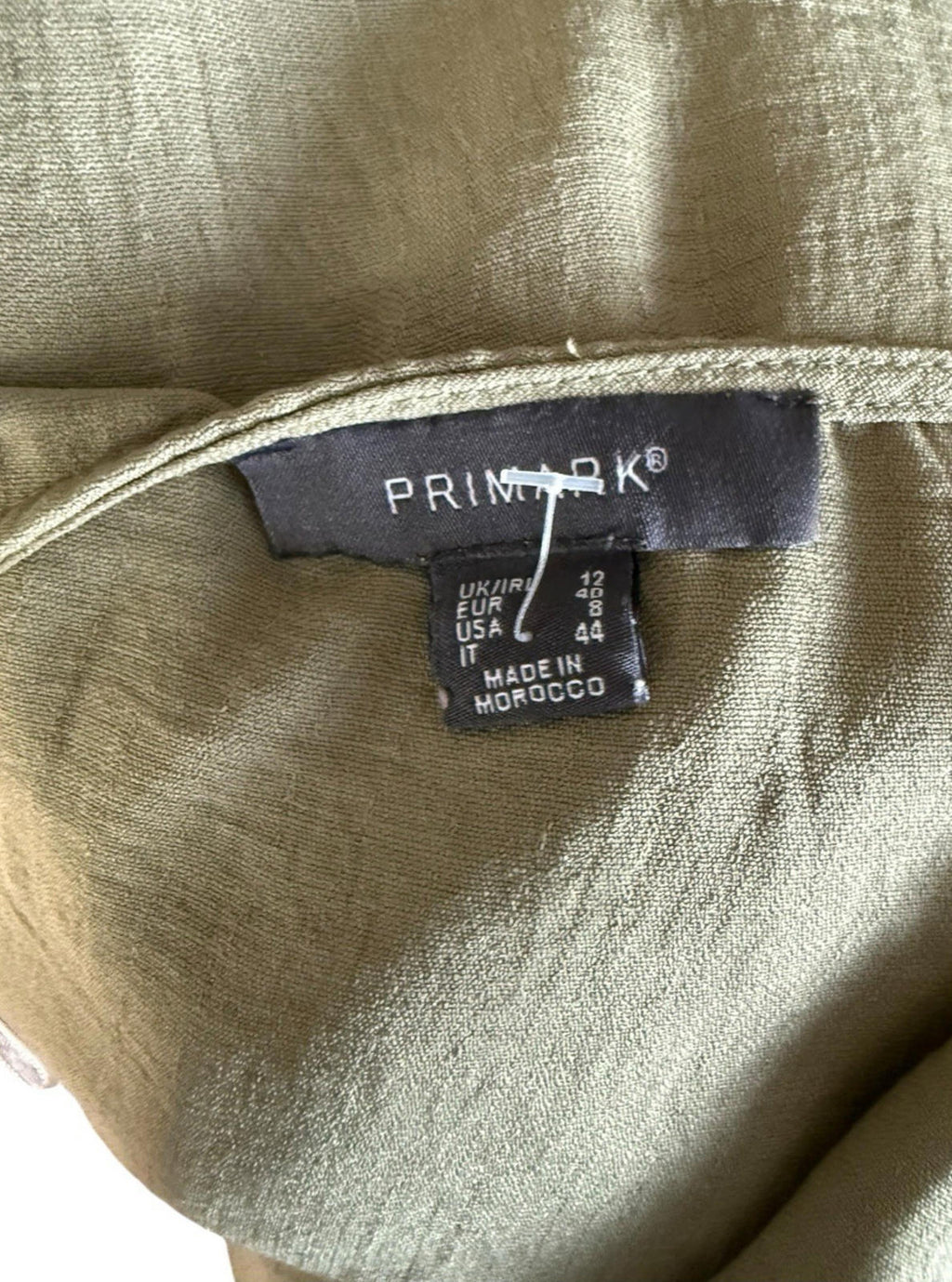 Primark Khaki Green Dress Brown Button Knee Length V Neck Women’s UK Size 12