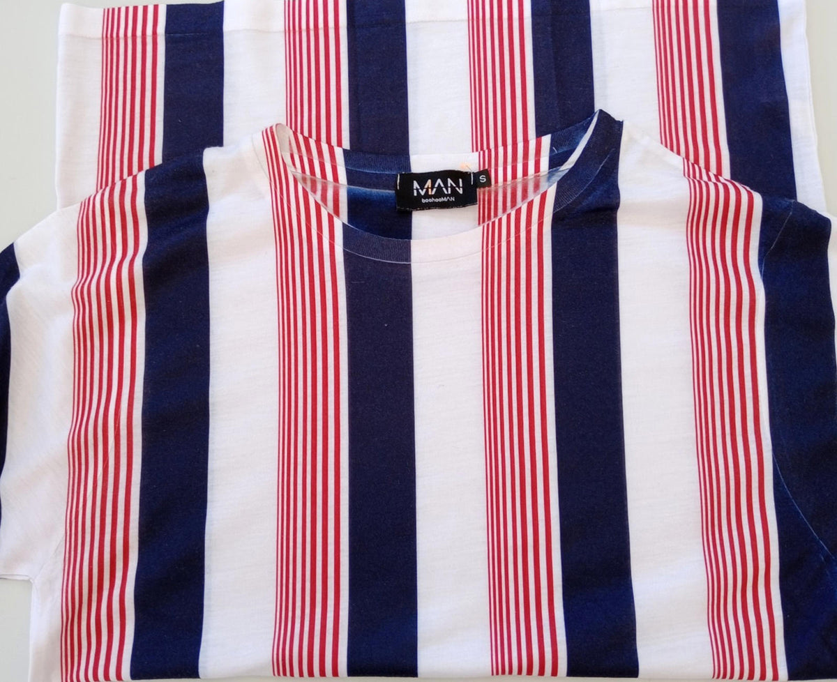 BooHoo MAN Vertical Stripe T-Shirt Men's UK Size S Crew Neck Short Sleeve Summer