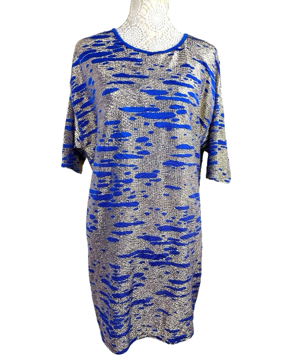 ASOS Blue & Gold Shimmer T-shirt Mini Dress Oversized Women's UK Size 6