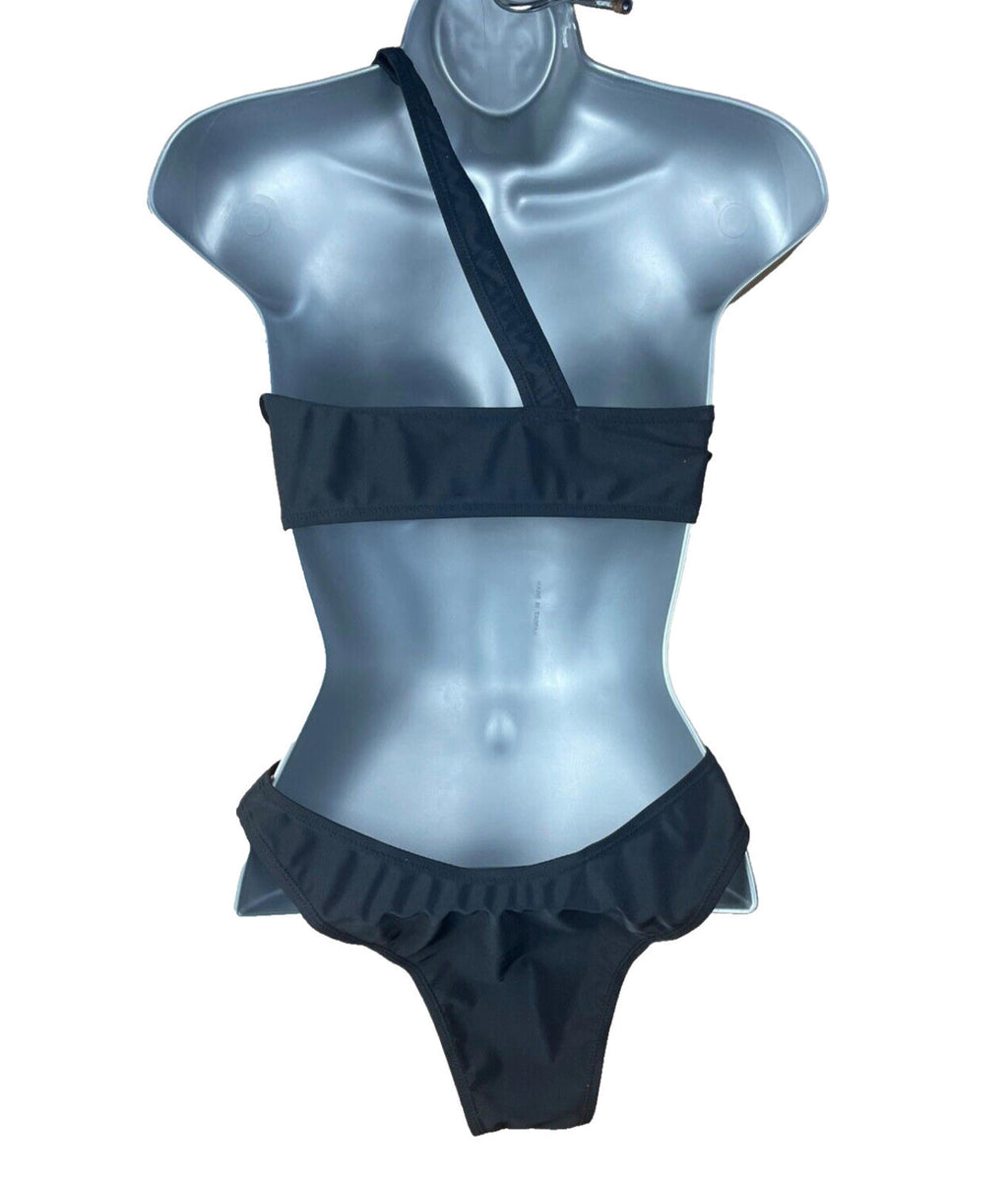 Black Cut Out Side Swimsuit D Ring Padded One Shoulder Women's UK Size 8