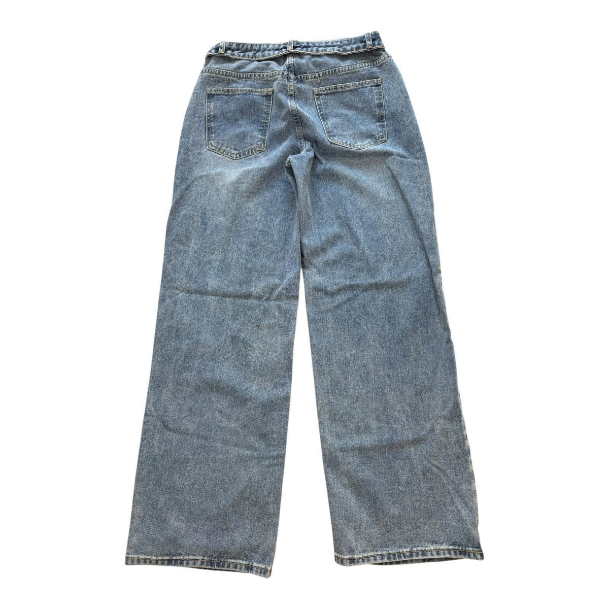 Pretty Little Thing Blue Pretty Little Thing Jeans Fold Over Front Mid Rise Wide Leg Women's UK Size 10