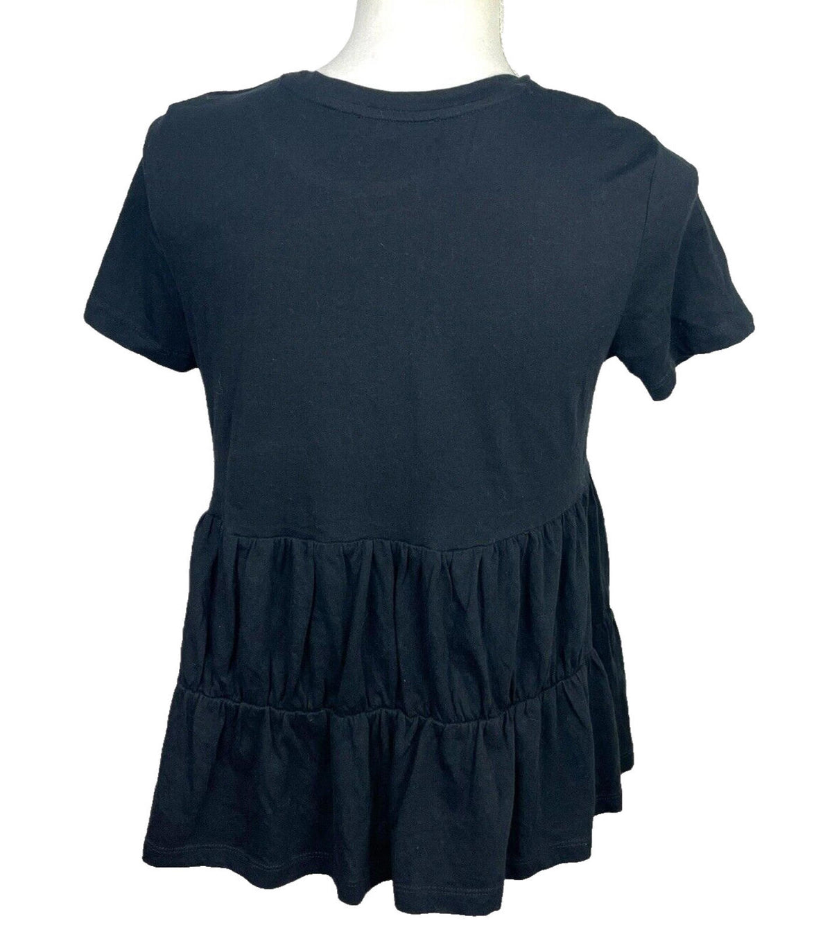 Zara Black Tiered Peplum Top 100% Cotton Women's UK Size S