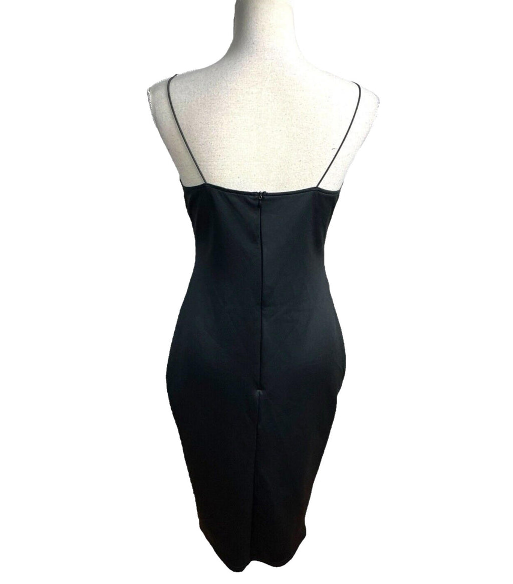 AX Paris Black Midi Dress Body Con Faux Leather Panels Women's UK Size 12