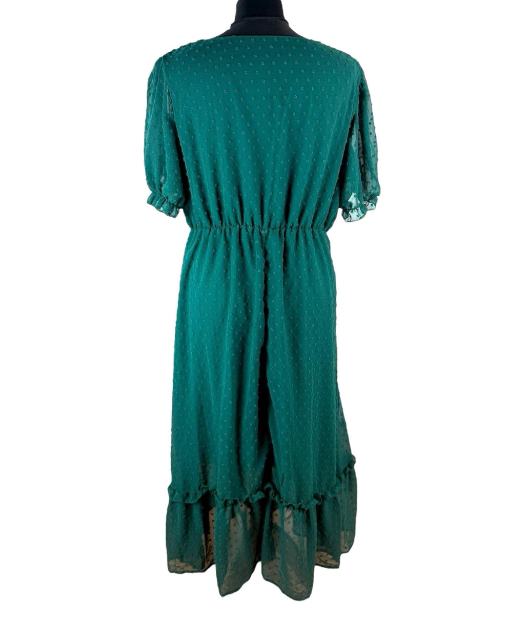 Shein Curve Green Textured Maxi Dress Polka Dot Puff Sleeve Women’s UK Size 16