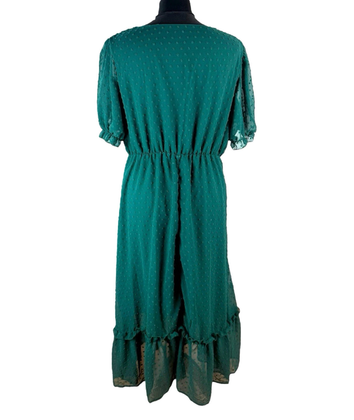 Shein Curve Green Textured Maxi Dress Polka Dot Puff Sleeve Women’s UK Size 16