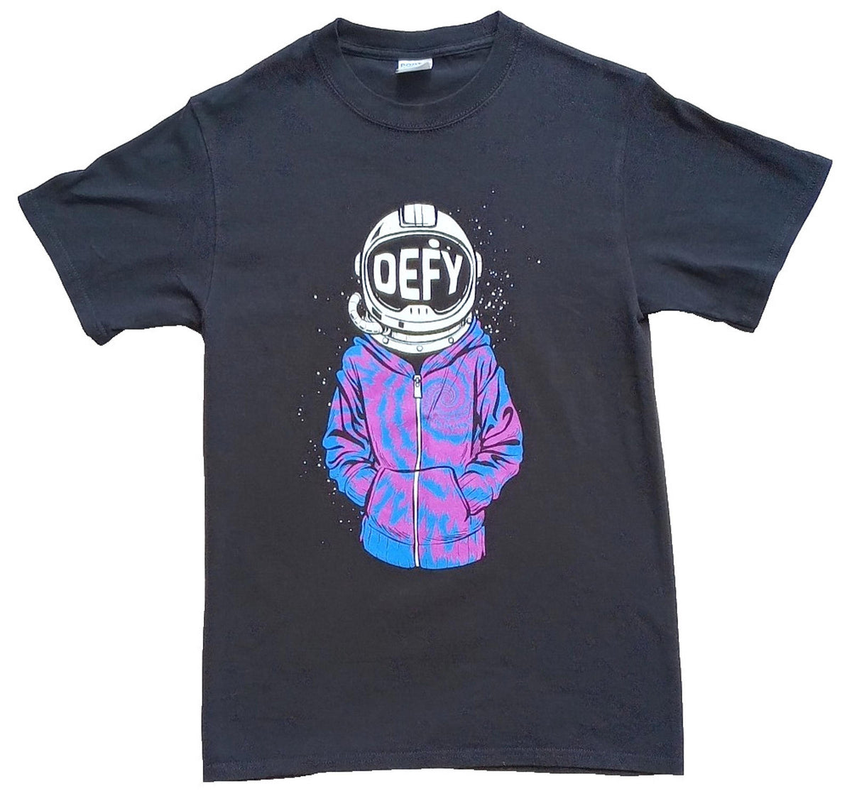 Graphic Print T-Shirt Men's UK Size S Black Crew Neck 100% Cotton Easy Care DEFY