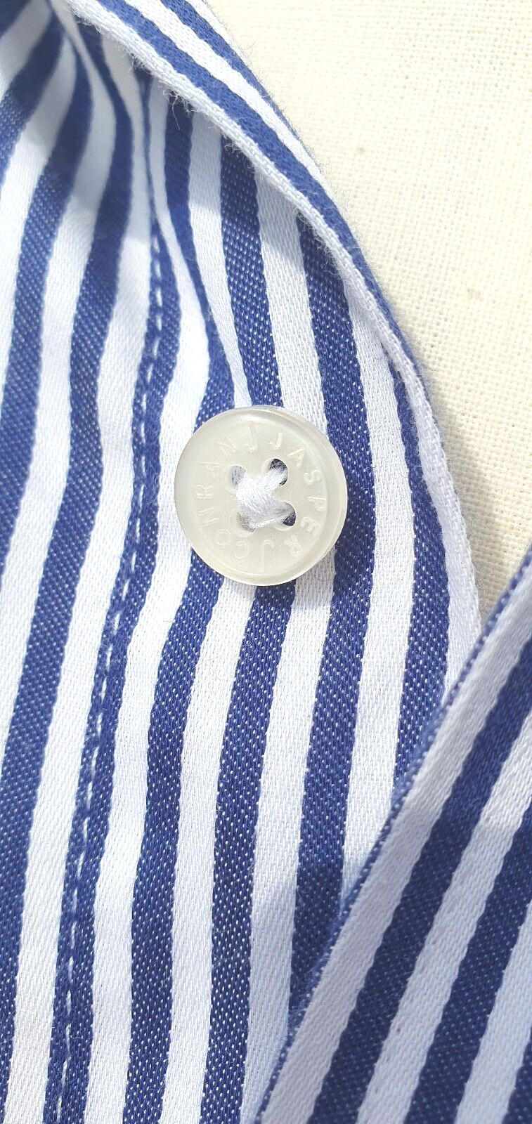 Jasper Conran Shirt Blue & White Stripe 100% Cotton Men's 38" Chest 15" Collar