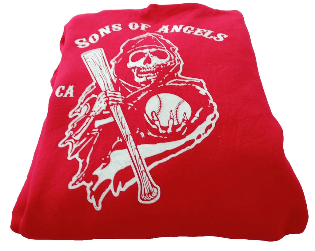 Port & Company Red MLB Baseball Hoodie Men's UK Size M Red Jersey Hooded Pockets Los Angeles Angels