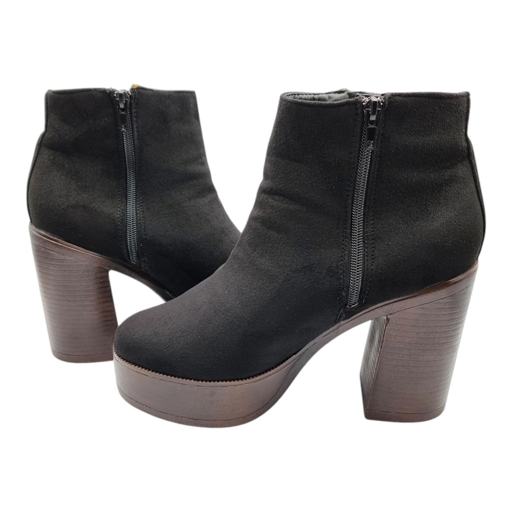 Krush Black Krush Ankle Boots Black Block Heel Faux Suede Women's UK Size 7