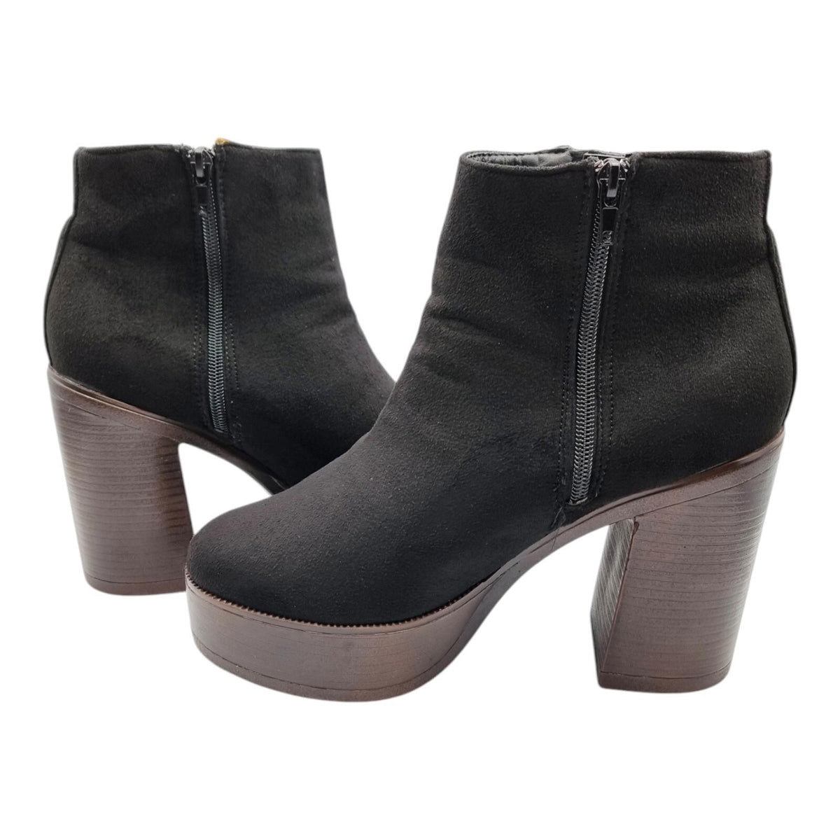 Krush Black Krush Ankle Boots Black Block Heel Faux Suede Women's UK Size 7