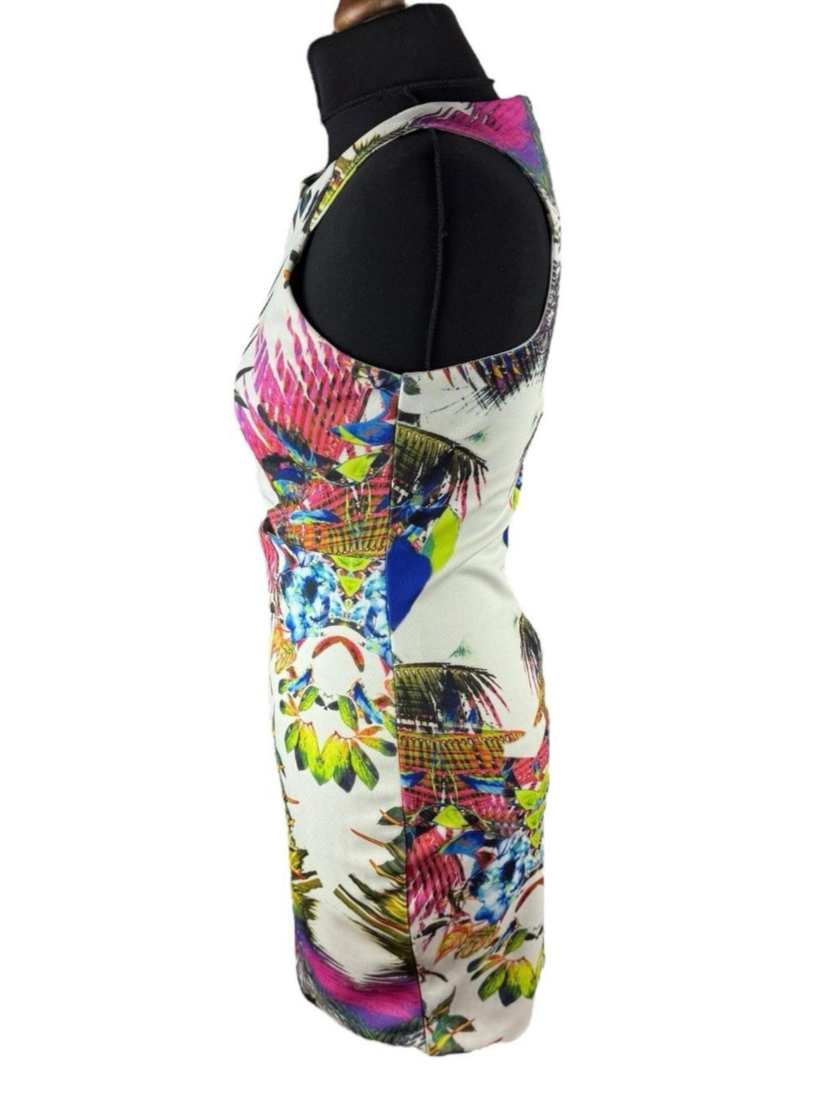 AX Paris Cut Out Mini Dress Tropical Print Multicolour Women's UK Size 12