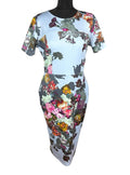 ASOS Floral Scuba Bodycon Dress Women’s UK Size 16 Blue Short Sleeve Stretch