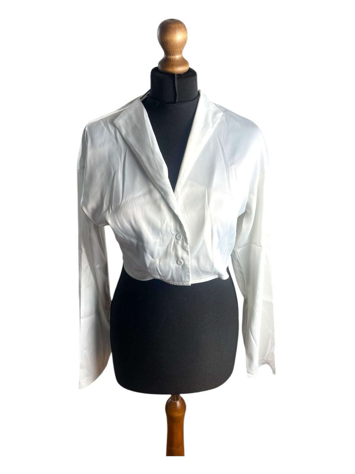 Pretty Little Thing White Satin Shirt Cropped Women’s UK Size 8