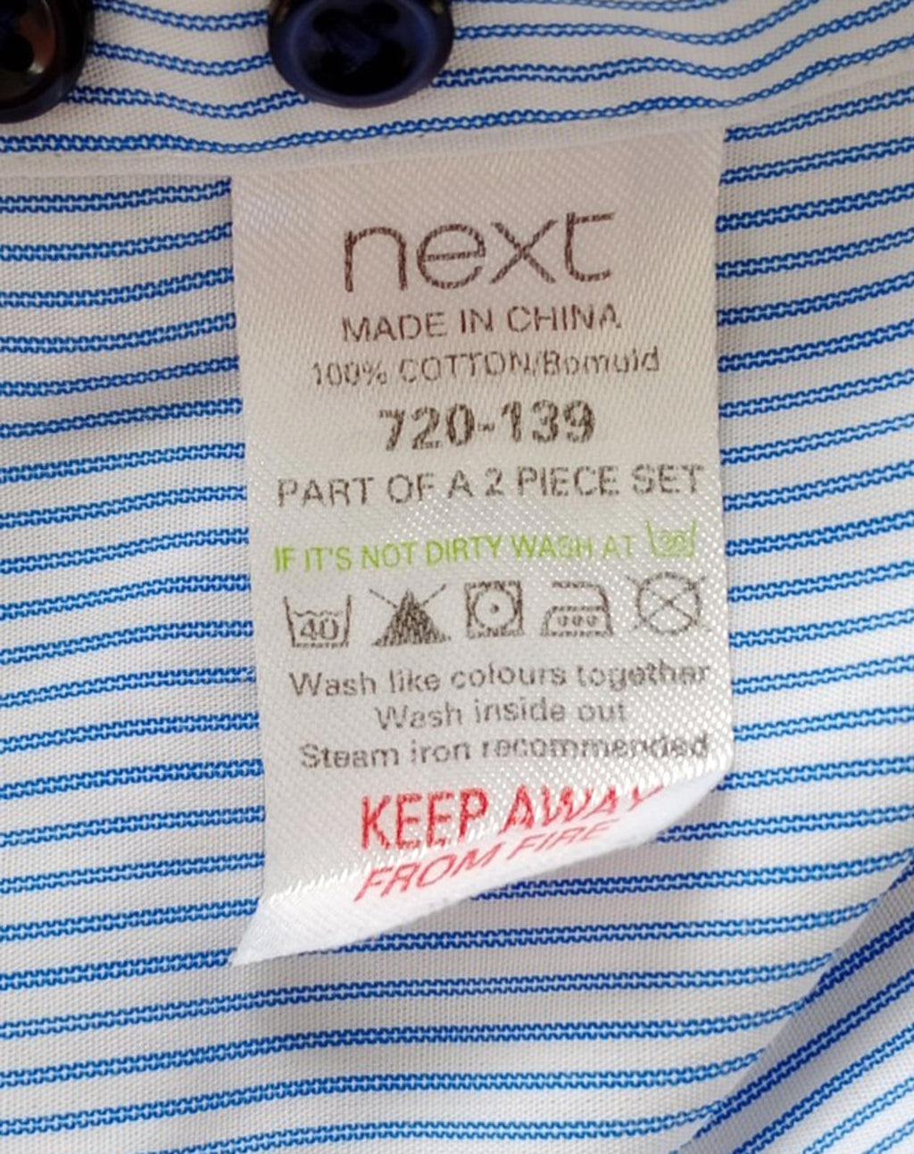 Next Shirt Men's UK Size 2XL Long Sleeve Blue Stripe 100% Cotton Easy Care