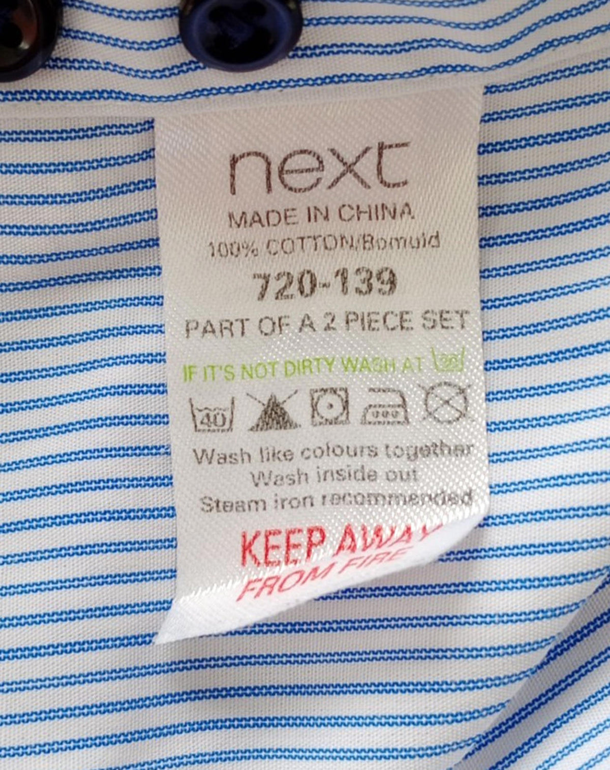 Next Shirt Men's UK Size 2XL Long Sleeve Blue Stripe 100% Cotton Easy Care