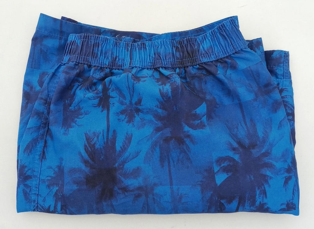 Tu Blue Palm Tree Swim Shorts Men's UK Size L Blue Pockets Drawstring Hawaiian Print