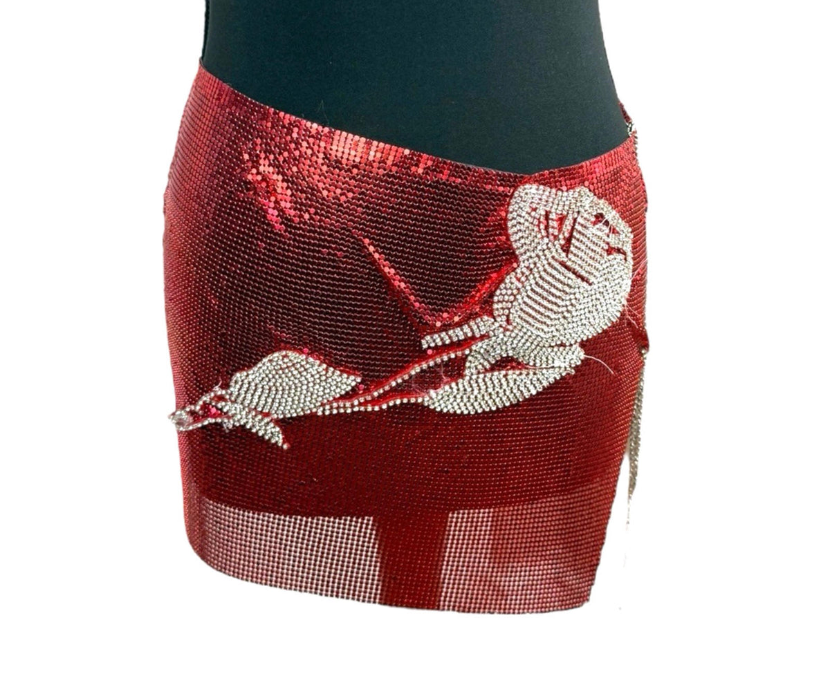 Pretty Little Thing Red Metal Mesh Mini Skirt Open Side Women's UK Size 8